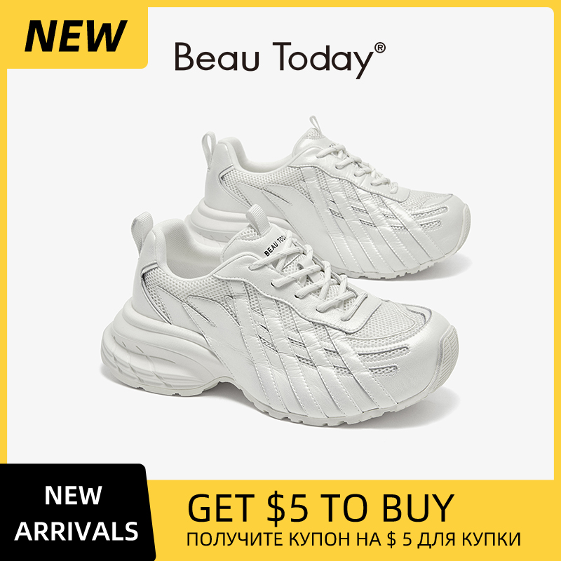 Mesh Trainer Breathable - BEAUTODAY Chunky Sneakers Women Split Leather