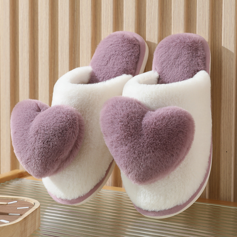 Men'S Shoes To Women'S Size - Winter Warm Heart Pattern Cotton Slippers