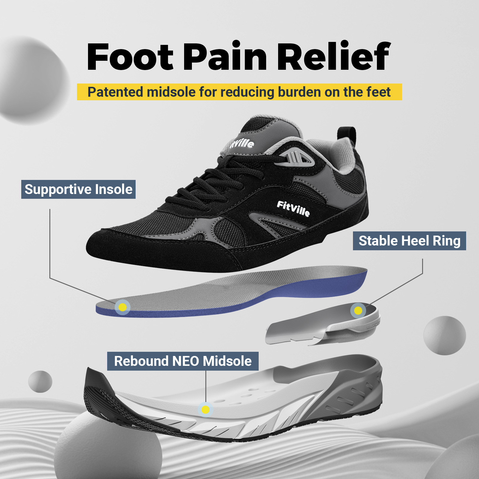 Fitville Walking Shoes Wide Me - Men'S Shoes For Plantar Fasciitis recension och pris